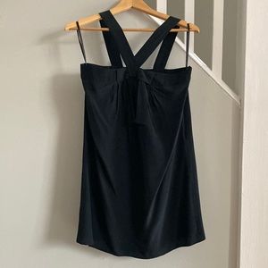 100% Silk Black Front Cross Bow Cocktail Dress